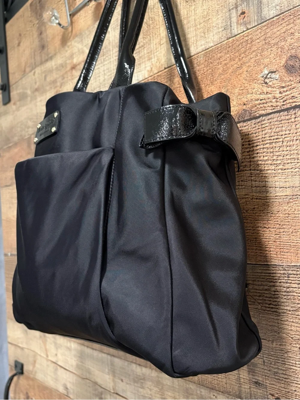 Kate Spade New York Lawrenceville Slim Kenny Tote Black Nylon Patent Leather Bow